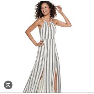 Candies Maxi Sundress Women XXL Ivory Striped Slit Front Beach‎ Resortwear